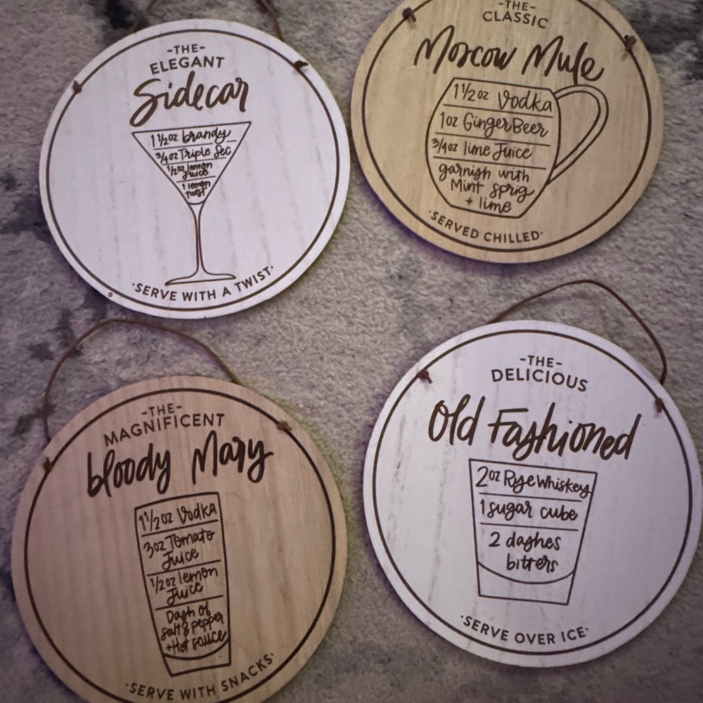Set of Wooden Cocktail Recipe Wall Decor Coasters